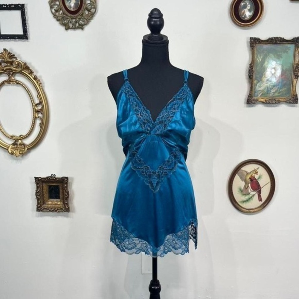City Chic Teal Satin Lace Lingerie Slip Babydoll Nightgown